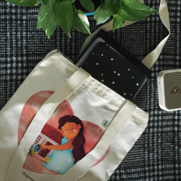 Bag Top View with Props Home is Where Heart Is
